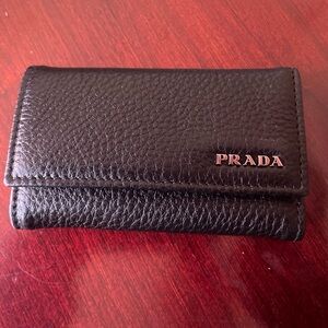 Prada Textured Black Leather Key Holder with COA